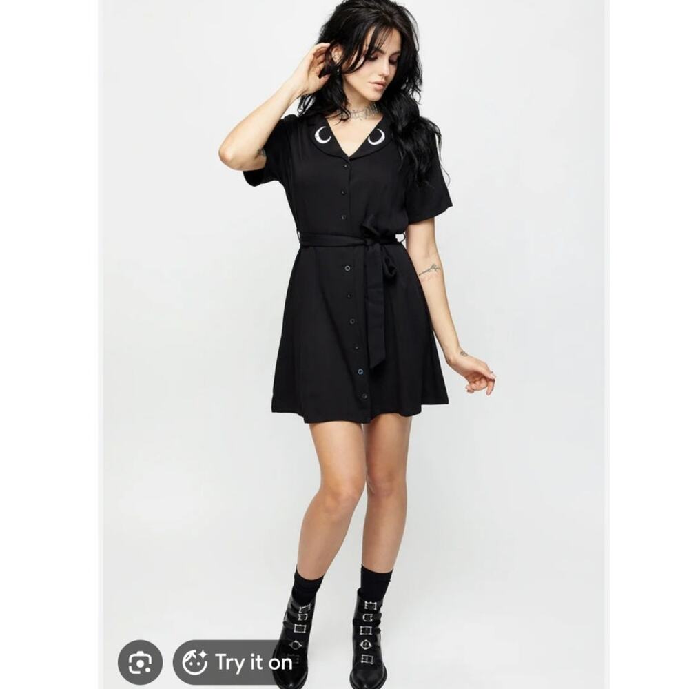 Disturbia Luna Button Down Mini Shirtdress US 16 Moons Goth Alt Witchy Celestial